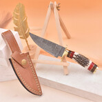 8" Handmade Stag Horn Handle // Damascus Steel Hunting Knife