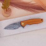 6.5" Olive Wood Handle // Ball Bearing Fast Openning // Damascus Pocket Knife