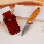 6.5" Olive Wood Handle // Ball Bearing Fast Openning // Damascus Pocket Knife