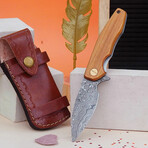 6.5" Olive Wood Handle // Ball Bearing Fast Openning // Damascus Pocket Knife