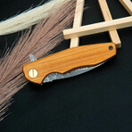 6.5" Olive Wood Handle // Ball Bearing Fast Openning // Damascus Pocket Knife