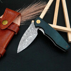 6.5" Green Micarta Handle // Ball Bearing Fast Opening // Damascus Pocket Knife