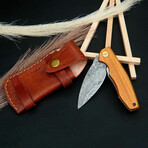 6.5" Olive Wood Handle // Ball Bearing Fast Openning // Damascus Pocket Knife