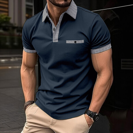 Contrast Detailing Short Sleeve Polo // Navy Blue (XS)