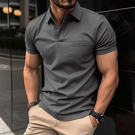 Front Pocket Detail Short Sleeve Polo // Gray (XS)