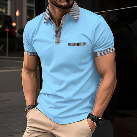 Contrast Detailing Short Sleeve Polo // Light Blue (XS)