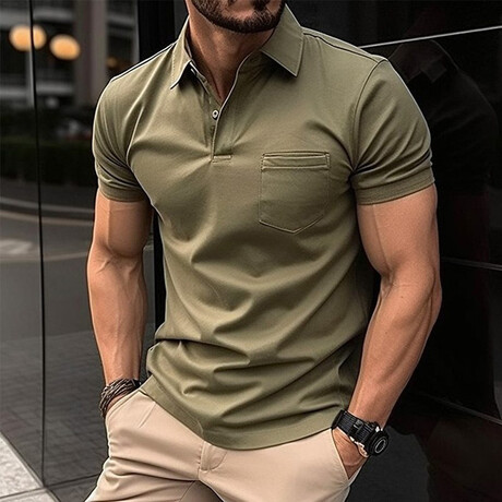 Front Pocket Detail Short Sleeve Polo // Green (XS)