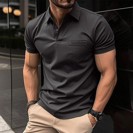 Front Pocket Detail Short Sleeve Polo // Black (XS)