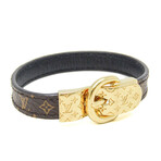 Louis Vuitton // Gold-Finished Brass + Monogram Brown Canvas Fasten Bracelet // 6.29" // Store Display