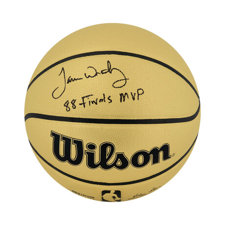 James Worthy // Signed Wilson Gold NBA Basketball w/88 Finals MVP
