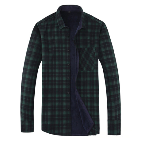 Tartan Long Sleeve Button-Up // Dark Green (XS)