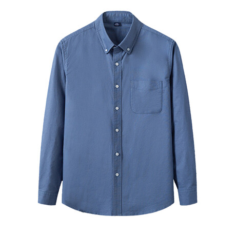 Solid Front Pocket Detail Long Sleeve Button-Up // Dark Blue (XS)
