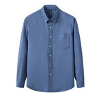 Solid Front Pocket Detail Long Sleeve Button-Up // Dark Blue (M)