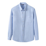 Solid Front Pocket Detail Long Sleeve Button-Up // Light Blue (XS)
