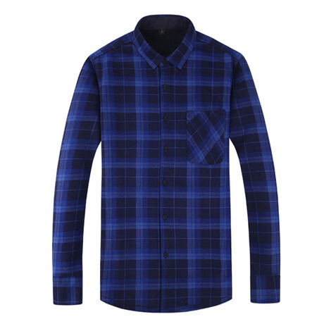 Tartan Long Sleeve Button-Up // Dark Blue (XS)