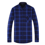 Tartan Long Sleeve Button-Up // Dark Blue (S)