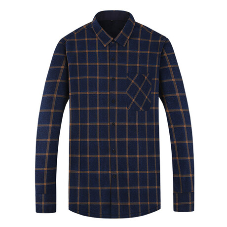 Windopane Long Sleeve Button-Up // Navy Blue (XS)