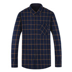 Windopane Long Sleeve Button-Up // Navy Blue (S)