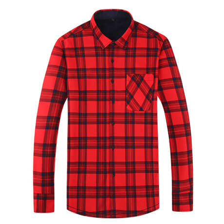Tartan Long Sleeve Button-Up // Red (XS)