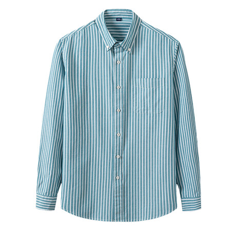 Striped Front Pocket Detail Long Sleeve Button-Up // Mint (XS)
