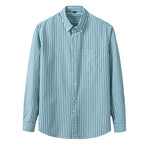 Striped Front Pocket Detail Long Sleeve Button-Up // Mint (XS)