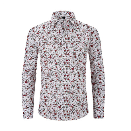 Printed Long Sleeve Button-Up // White + Multicolor (XS)