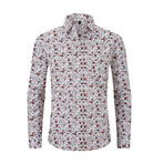 Printed Long Sleeve Button-Up // White + Multicolor (L)