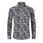 Printed Long Sleeve Button-Up // Black + Gray (M)