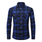 Tartan 2 Front Pocket Detail Long Sleeve Button-Up // Navy + Black (XS)
