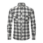 Tartan 2 Front Pocket Detail Long Sleeve Button-Up // White + Black (M)