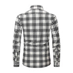 Tartan 2 Front Pocket Detail Long Sleeve Button-Up // White + Black (M)
