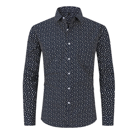 Printed Long Sleeve Button-Up // Black + White (XS)