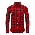 Plaid 2 Front Pocket Detail Long Sleeve Button-Up // Red + Black (S)