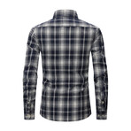 Tartan 2 Front Pocket Detail Long Sleeve Button-Up // Navy + Gray (XS)