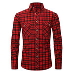 Tartan 2 Front Pocket Detail Long Sleeve Button-Up // Red + Black (XS)