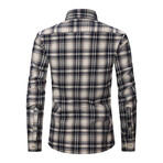 Tartan 2 Front Pocket Detail Long Sleeve Button-Up // Dark Blue + Beige (L)