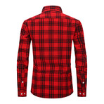 Plaid 2 Front Pocket Detail Long Sleeve Button-Up // Red + Black (S)
