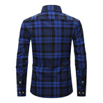 Tartan 2 Front Pocket Detail Long Sleeve Button-Up // Navy + Black (XS)
