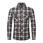 Tartan 2 Front Pocket Detail Long Sleeve Button-Up // Dark Blue + Beige (L)