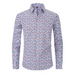 Printed Long Sleeve Button-Up // Light Blue + Multicolor (XS)