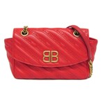 Balenciaga // Leather BB Logo Chain Shoulder Bag // Red // Pre-Owned