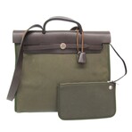 Hermes // Toile Officier Canvas + Leather Herbag // Dark Brown + Olive Green // Pre-Owned