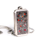 The Crimson Impact,Meteorite and Red Fire Opal Titanium Dog Tag Pendant (23")