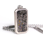 The Eclipse Flame,Meteorite and Black Fire Opal Titanium Dog Tag Pendant (23")