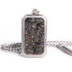 The Eclipse Flame,Meteorite and Black Fire Opal Titanium Dog Tag Pendant (23")