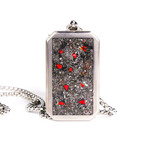 The Crimson Impact,Meteorite and Red Fire Opal Titanium Dog Tag Pendant (23")