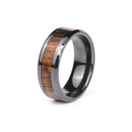 The Koa Obsidian Black Carbide Ring // Koa Wood (6)