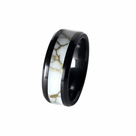 The Frostline Black Carbide Ring // White + Gold Turquoise Vein Trustone (6)