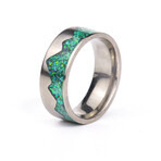 The Waking Mountain Titanium Ring, Green Fire Opals (7.5)