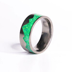 The Waking Mountain Titanium Ring, Green Fire Opals (7.5)